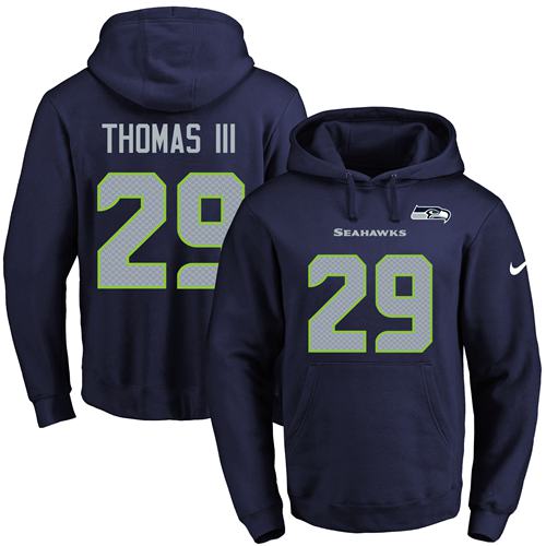 Nike Seahawks #29 Earl Thomas III Navy Blue Name & Number Pullover NFL Hoodie - Click Image to Close